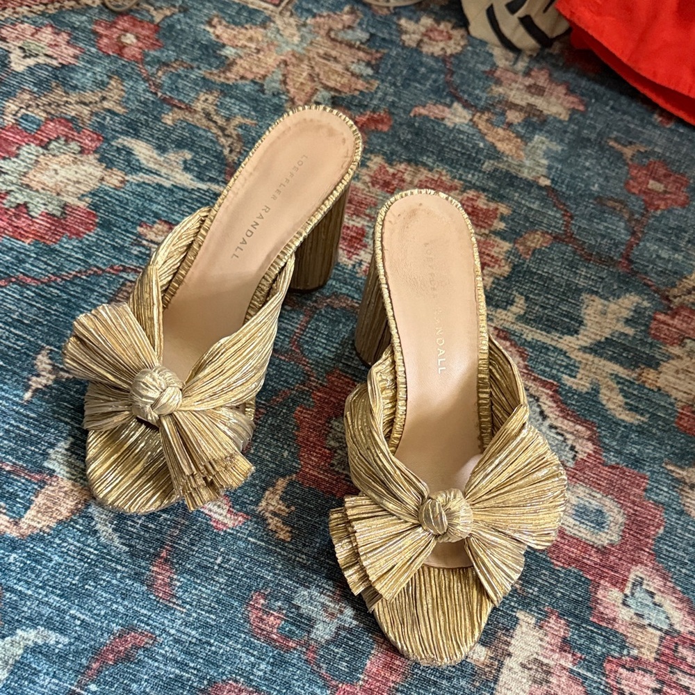 LOEFFER RANDAL Gold Knot-Front Block Heel Mules